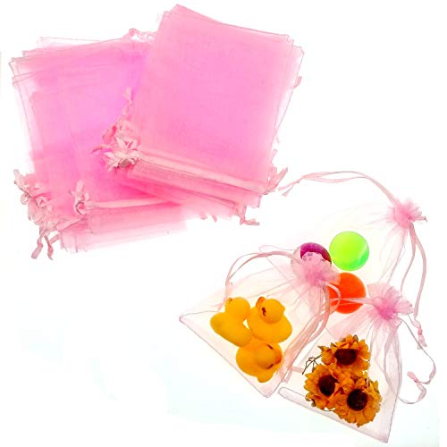 JZK® 50 x Klein rosa Organza Saeckchen Süßigkeiten Beutel Geschenk Schmuckbeutel Geschenk Bags mit Drawstring, für Hochzeit Geburtstag Taufe Party Babyparty Baby Shower, 12 x 9cm von JZK