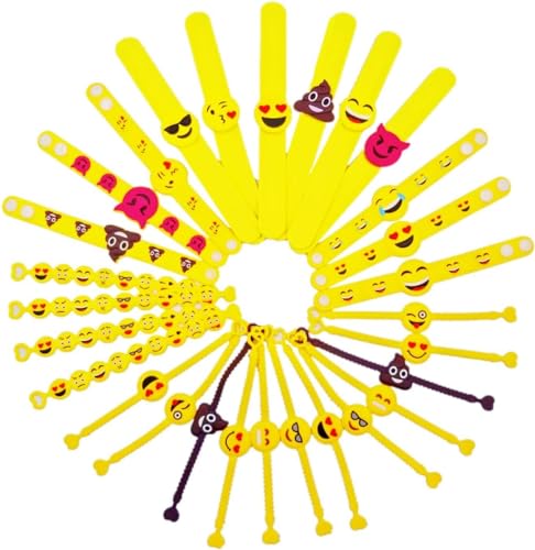 JZK 28x Emoji Schlagarmband Gummi Emoticon Band Silikon Armband für Kinder, Partygeschenke, Partytütenfüller, Kindergeburtstagsgeschenk, Partybedarf, kleine Spielzeuge von JZK