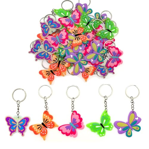 JZK 30-teiliges Buntes Schmetterlings-Schlüsselanhänger-Set für Kinder, Mini-Gummi-Schlüsselanhänger für Geburtstag, Partygeschenke und Partytütenfüller JZK 30-teiliges Buntes Schmetterlings-Schlüsselanhänger-Set für Kinder, Mini-Gummi-Schlüsselanhänger für Geburtstag, Partygeschenke und Partytütenfüller von JZK