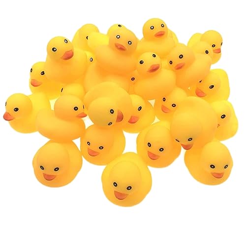 JZK 30 x gelbe Gummi-Badeenten, schwimmen und quietschen, Mini-Badespielzeug für Kinder, Baby-Badespielzeug und Dusche, Geburtstagsparty-Zubehör von JZK
