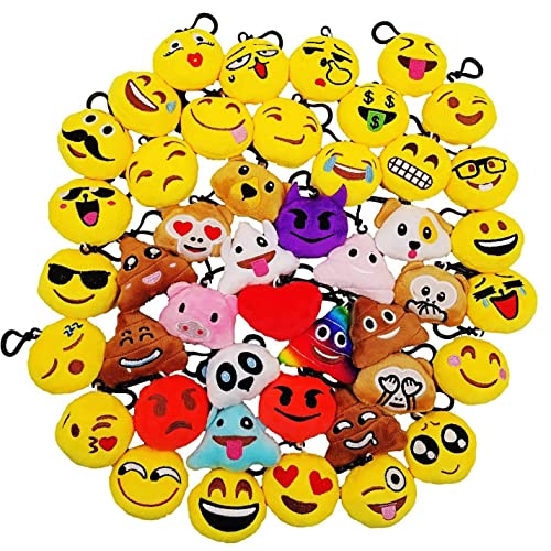 JZK 45 x Mini Plüsch Emoticon Schlüsselanhänger 5cm, gelb kleiner Smiley-Rucksack-Schlüsselanhänger für Kinder Erwachsene Geburtstagsparty-Gastgeschenke Andenken Werbegeschenke Partytütenfüller von JZK