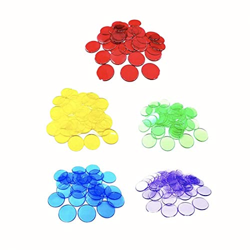 JZK 500x durchscheinende Bingo-Chips, Plastic Marker, Bunte Plastikmarken, Farbwahl Objektnummer für Bingo-Spiel-Lotto-Chips-Set, Spielkarten(Blau, Grün, Gelb, Rot, Lila) von JZK