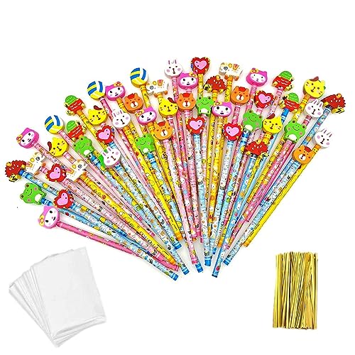 JZK 50x HB Schulbleistifte, Set Bleistifte mit Radiergummi von Tieren, Sonne, Schmetterling, Geburtstagsgeschenk, Schulbedarf Kindergeschenk, Gastgeschenk für Kindermitgebsel, Party, Festival von JZK