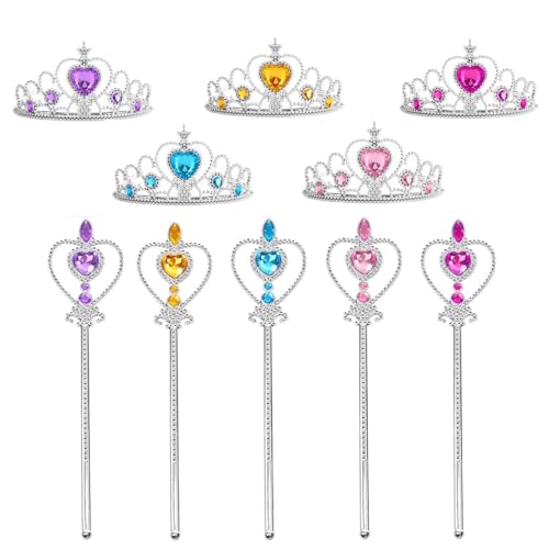 JZK 5X Prinzessinnen-Tiara und Zauberstab-Set für Mädchen, Prinzessinnen-Kostümzubehör für Pyjama-Party, Königin-Krone, Kinder-Prinzessin-Schmuckspielzeug, Mädchen-Geburtstagsparty-Geschenk JZK 5X Prinzessinnen-Tiara und Zauberstab-Set für Mädchen, Prinzessinnen-Kostümzubehör für Pyjama-Party, Königin-Krone, Kinder-Prinzessin-Schmuckspielzeug, Mädchen-Geburtstagsparty-Geschenk von JZK