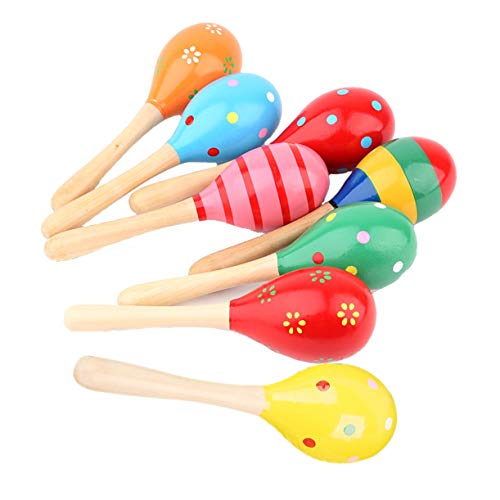 JZK 8 Stück hölzerne Maraca-Rasseln, Shaker, Percussion, Musik, Lernspielzeug, Geschenk für Babyparty, Kindertag, Kindergeburtstag (zufällige Farbe) von JZK