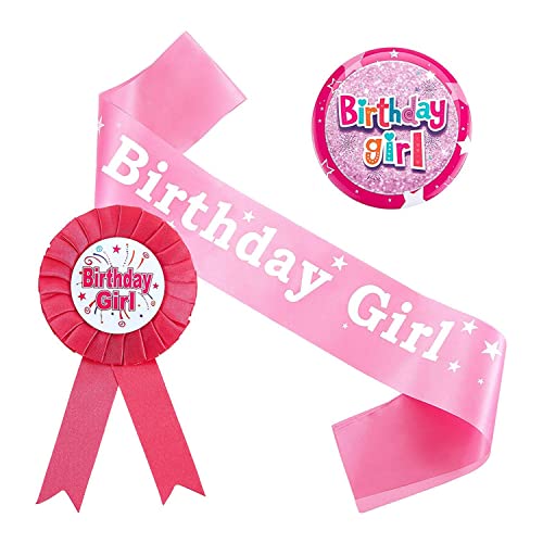 JZK Pink Birthday Girl Decorations Set, Birthday Girl Sash, Birthday Girl Ribbon Badge and Birthday Girl Award Badge for Girl Party Decoration Supplies von JZK