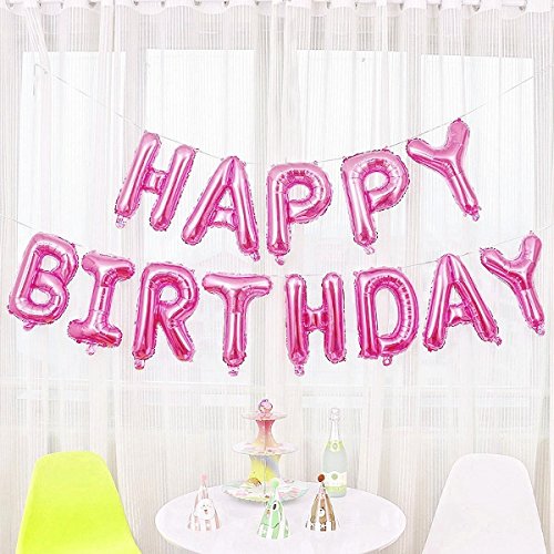 JZK Rosa Buchstaben Happy Birthday Folie Ballons, Alles Gute zum Geburtstag Luftballons Banner Bunting Dekoration für Kinder Party Geburtstag Party Babyparty JZK Rosa Buchstaben Happy Birthday Folie Ballons, Alles Gute zum Geburtstag Luftballons Banner Bunting Dekoration für Kinder Party Geburtstag Party Babyparty von JZK