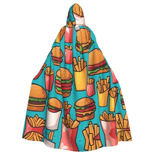 JZQZH Cartoon-Burger-Pommes-Halloween-Kostüm mit Kapuze, Zauberer-Kostüm, geeignet für Maskerade, Karneval und Mottopartys von JZQZH