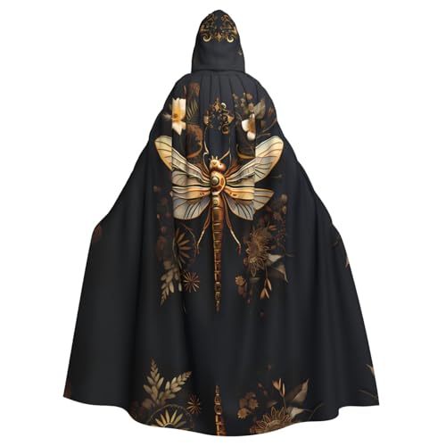JZQZH Goldenes exquisites Libellenkostüm für Halloween, mit Kapuze, Zauberer-Kostüm, geeignet für Maskerade, Karneval und Mottopartys von JZQZH