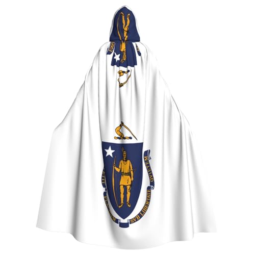 JZQZH Massachusetts State-Flagge, Halloween-Kapuzenumhang, Zauberer-Kostüm, geeignet für Maskerade, Karneval und Mottoparty von JZQZH