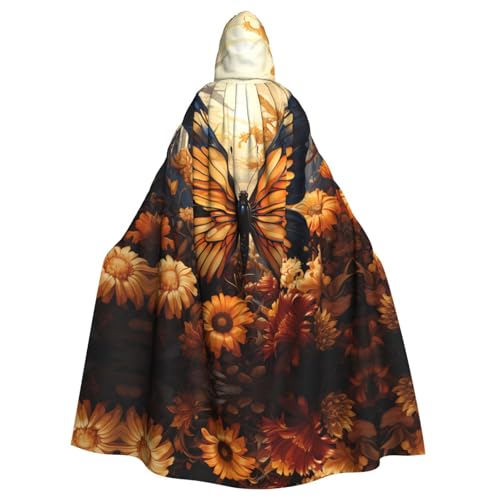 JZQZH Orange-gelber Schmetterlings-Umhang mit Blumen, Halloween-Kapuzenumhang, Zauberer-Kostüm, geeignet für Maskerade, Karneval und Mottopartys von JZQZH