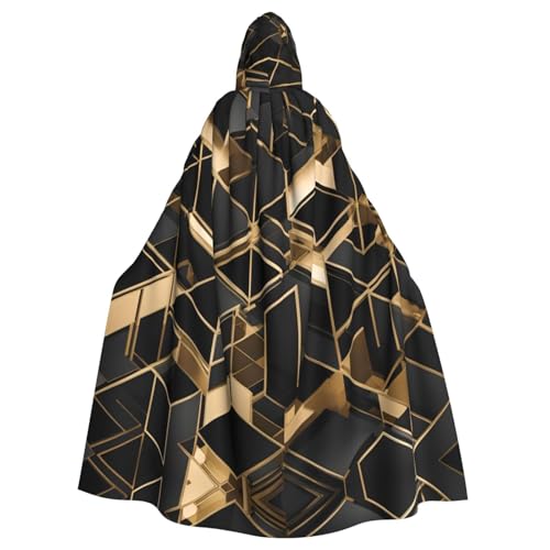 JZQZH Schwarz-goldfarbenes kariertes Halloween-Kostüm mit Kapuze, Zauberer-Kostüm, geeignet für Maskerade, Karneval und Mottopartys von JZQZH