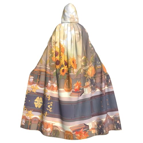 JZQZH Sonnenblumen unter der Fensterbank, Halloween-Kapuzenumhang, Zauberer-Kostüm, geeignet für Maskerade, Karneval und Mottoparty von JZQZH