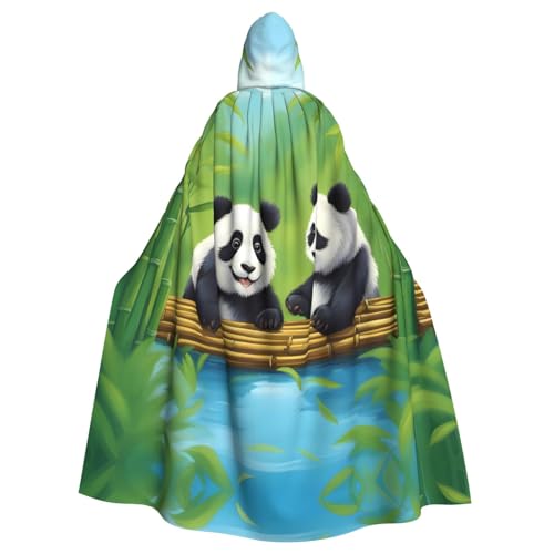 JZQZH Zwei süße Pandas, Halloween-Kapuzenumhang, Zauberer-Kostüm, geeignet für Maskerade, Karneval und Mottoparty von JZQZH