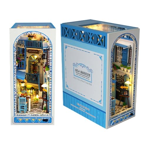 Book Nook DIY Puppenhaus Miniatur Haus Kit, 3D Holzpuzzle Bücherregal Einsatz, Buchstützen Dekoration, Geburtstags & Festivalgeschenk für Erwachsene Kinder (SAE Breeze) von JZWLW
