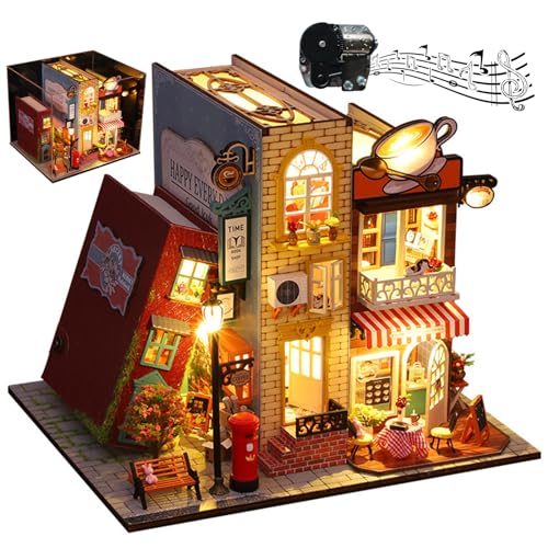 Miniatur Bibliothek DIY Book Nook Kit für Erwachsene, 3D Holz Puzzle Buchstütze, Buchhaus Modell Building Kit Einsatz Dekor mit Licht, Ständer Bücherregal (Book Stand Outside) von JZWLW