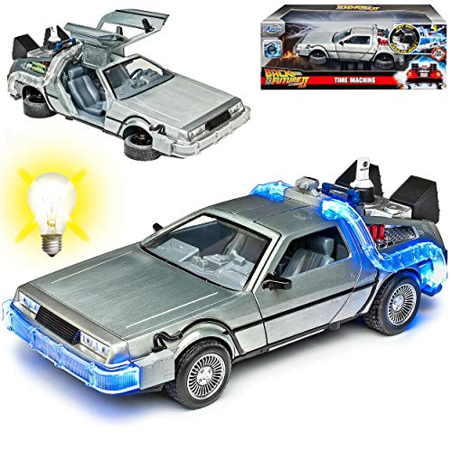 Delorean DMC Zurück in die Zukunft Back to The Future II mit anklappbaren Rädern und Beleuchtung 1/24 Jada Modell Auto mit individiuellem Wunschkennzeichen von Ja-da