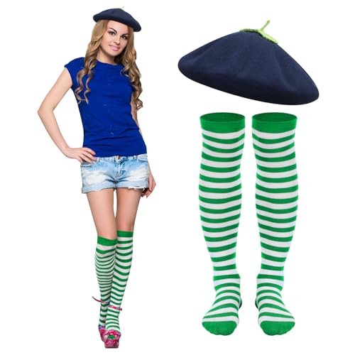 JaGely 2 x Halloween-Blaubeer-Kostüme, 1 x Blaubeere, drei Blätter, 1 x gestreifte Strümpfe für Damen, Halloween, Cosplay von JaGely