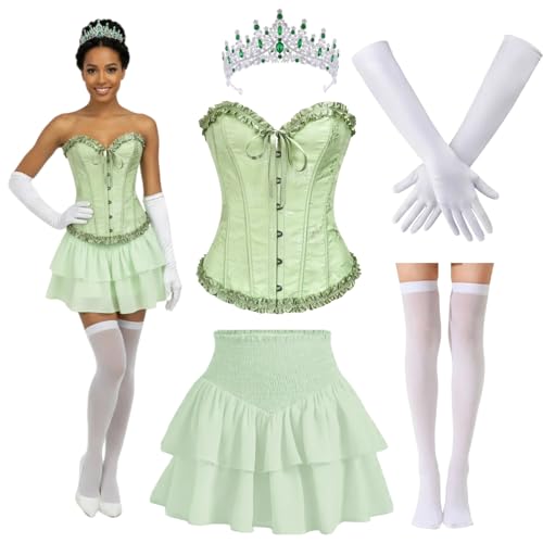 JaGely Prinzessinnen-Kostüm, Kleid für Damen, Erwachsene, Halloween-Partykleid, Korsett, Oberteil, Krone, Handschuh, Socke, Rock, Prinzessin, Rollenspiel, 5 Stück, Grün , Small JaGely Prinzessinnen-Kostüm, Kleid für Damen, Erwachsene, Halloween-Partykleid, Korsett, Oberteil, Krone, Handschuh, Socke, Rock, Prinzessin, Rollenspiel, 5 Stück, Grün , Small von JaGely