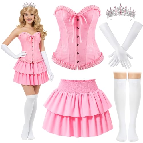 JaGely Prinzessinnen-Kostüm, Kleid für Damen, Erwachsene, Halloween-Partykleid, Korsett, Oberteil, Krone, Handschuh, Socke, Rock, Prinzessin, Rollenspiel, 5 Stück, Pink, S JaGely Prinzessinnen-Kostüm, Kleid für Damen, Erwachsene, Halloween-Partykleid, Korsett, Oberteil, Krone, Handschuh, Socke, Rock, Prinzessin, Rollenspiel, 5 Stück, Pink, S von JaGely