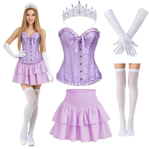 JaGely Prinzessinnen-Kostüm, Kleid für Damen, Erwachsene, Halloween-Partykleid, Korsett, Oberteil, Krone, Handschuh, Socke, Rock, Prinzessin, Rollenspiel, 5 Stück, Violett, S JaGely Prinzessinnen-Kostüm, Kleid für Damen, Erwachsene, Halloween-Partykleid, Korsett, Oberteil, Krone, Handschuh, Socke, Rock, Prinzessin, Rollenspiel, 5 Stück, Violett, S von JaGely