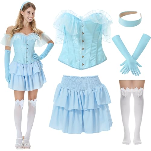 JaGely Prinzessinnen-Kostüm für Damen, Halloween-Korsett, Oberteil, Rock, Stirnband, Handschuhe, Socken, Erwachsenenkleid, Rollenspiel, Party, 5 Stück, Hell, blau, M JaGely Prinzessinnen-Kostüm für Damen, Halloween-Korsett, Oberteil, Rock, Stirnband, Handschuhe, Socken, Erwachsenenkleid, Rollenspiel, Party, 5 Stück, Hell, blau, M von JaGely