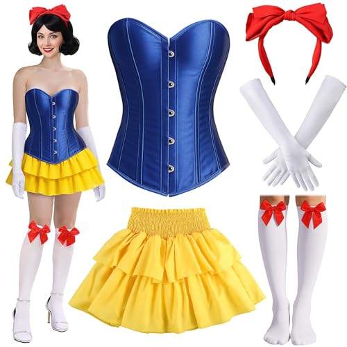 JaGely Prinzessinnen-Kostüm für Damen, Halloween-Korsett, Oberteil, Rock, Stirnband, Handschuhe, Socken, Erwachsenenkleid, Rollenspiel, Party, 5 Stück, Mehrfarbig, M JaGely Prinzessinnen-Kostüm für Damen, Halloween-Korsett, Oberteil, Rock, Stirnband, Handschuhe, Socken, Erwachsenenkleid, Rollenspiel, Party, 5 Stück, Mehrfarbig, M von JaGely