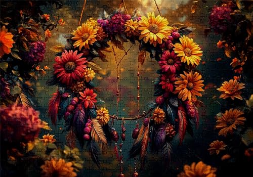 Puzzle 1000 Teile Sonnenblume Puzzle Erwachsene Anspruchsvol Impossible Rätsel Feder 75x50cm DIY Kit Classic Holz Jigsaw für Erwachsene und Kinder ab 14 Jahren, Auch Geschenke für Frauen Männer C-379 von Jaalinng