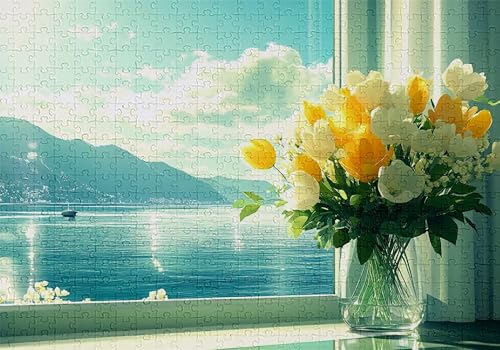 Puzzle 1500 Teile Strauß Puzzle Erwachsene Anspruchsvol Impossible Rätsel Fensterbank 87x57cm Diy Kit Classic Holz jigsaw für Erwachsene und Kinder ab 14 Jahren, Auch Geschenke für Frauen Männer C-925 von Jaalinng