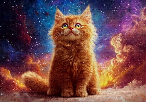 Puzzle 200 Teile Katze Puzzle Erwachsene Anspruchsvol Impossible Rätsel Sternenhimmel 35x25cm Diy Kit Classic Holz jigsaw für Erwachsene und Kinder ab 14 Jahren, Auch Geschenke für Frauen Männer C-230 von Jaalinng