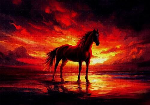Puzzle 200 Teile Pferd Puzzle Erwachsene Anspruchsvol Impossible Rätsel Strand 35x25cm DIY Classic Holz Jigsaw für Erwachsene und Kinder ab 14 Jahren, Verfügbar Als Geschenke für Frauen Männer C-482 von Jaalinng