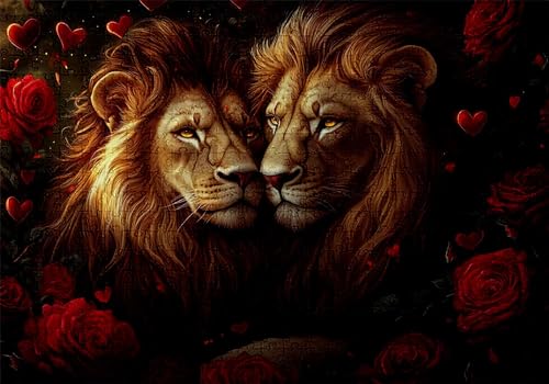 Puzzle 2000 Teile Löwe Puzzle Erwachsene Anspruchsvol Impossible Rätsel Rose 100x70cm Diy Kit Classic Holz jigsaw für Erwachsene und Kinder ab 14 Jahren,Verfügbar Als Geschenke für Frauen Männer C-476 von Jaalinng