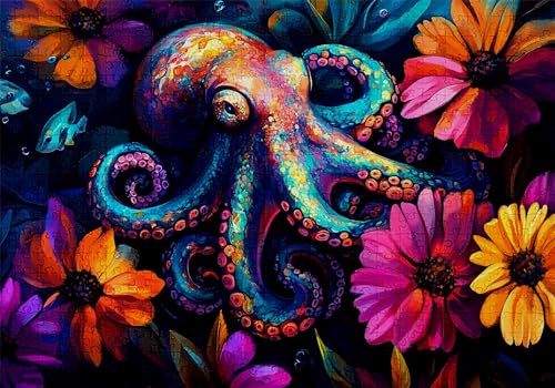 Puzzle 2000 Teile Oktopus Puzzle Erwachsene Anspruchsvol Impossible Rätsel Blumen 100x70cm DIY Kit Classic Holz Jigsaw für Erwachsene und Kinder ab 14 Jahren, Auch Geschenke für Frauen Männer C-386 von Jaalinng