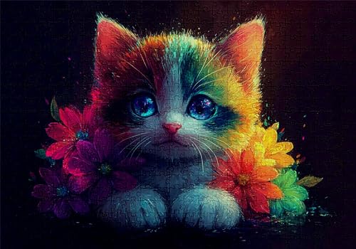 Puzzle 300 Teile Blumen Puzzle Erwachsene Anspruchsvol Impossible Rätsel Katze 40x28cm DIY Classic Holz Jigsaw für Erwachsene und Kinder ab 14 Jahren, Verfügbar Als Geschenke für Frauen Männer C-377 von Jaalinng