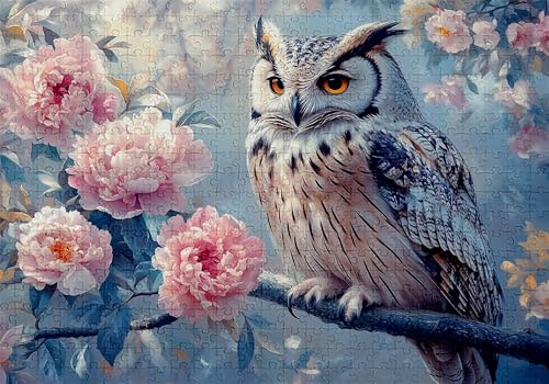 Puzzle 300 Teile Eule Puzzle Erwachsene Anspruchsvol Impossible Rätsel Pfingstrose 40x28cm DIY Kit Classic Holz Jigsaw für Erwachsene und Kinder ab 14 Jahren, Auch Geschenke für Frauen Männer C-296 von Jaalinng