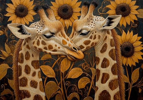 Puzzle 300 Teile Giraffe Puzzle Erwachsene Anspruchsvol Impossible Rätsel Sonnenblume 40x28cm DIY Kit Classic Holz Jigsaw für Erwachsene und Kinder ab 14 Jahren, Auch Geschenke für Frauen Männer C-78 von Jaalinng