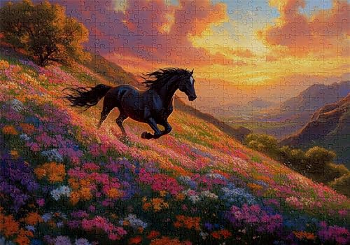 Puzzle 300 Teile Pferd Puzzle Erwachsene Anspruchsvol Impossible Rätsel Blumenmeer 40x28cm DIY Kit Classic Holz Jigsaw für Erwachsene und Kinder ab 14 Jahren, Auch Geschenke für Frauen Männer C-624 von Jaalinng