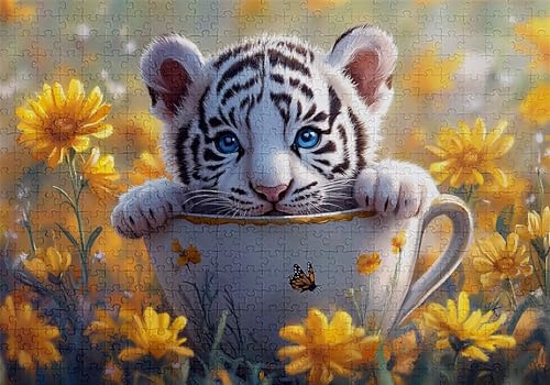 Puzzle 3000 Teile Tiger Puzzle Erwachsene Anspruchsvol Impossible Rätsel Tasse 122x81cm DIY Classic Holz Jigsaw für Erwachsene und Kinder ab 14 Jahren, Verfügbar Als Geschenke für Frauen Männer C-673 von Jaalinng