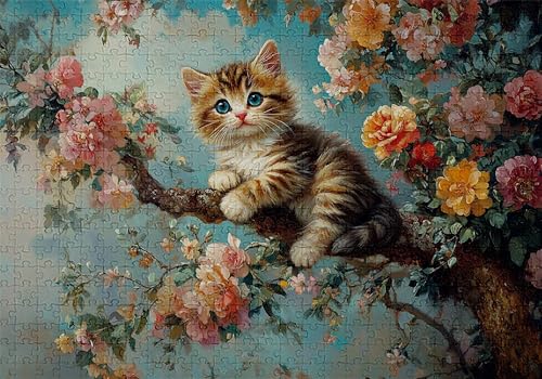Puzzle 4000 Teile Katze Puzzle Erwachsene Anspruchsvol Impossible Rätsel Blumenbaum 141x87cm DIY Kit Classic Holz Jigsaw für Erwachsene und Kinder ab 14 Jahren, Auch Geschenke für Frauen Männer C-375 von Jaalinng