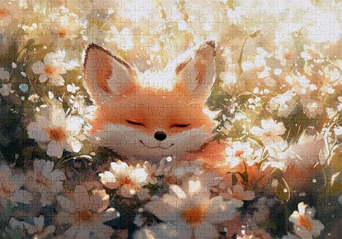 Puzzle 500 Teile Fuchs Puzzle Erwachsene Anspruchsvol Impossible Rätsel Blumen 52x38cm DIY Classic Holz Jigsaw für Erwachsene und Kinder ab 14 Jahren, Verfügbar Als Geschenke für Frauen Männer C-401 von Jaalinng
