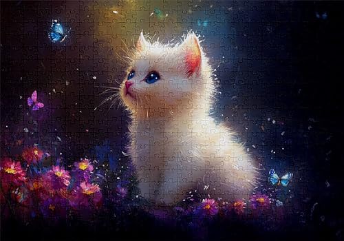 Puzzle 500 Teile Katze Puzzle Erwachsene Anspruchsvol Impossible Rätsel Blumen 52x38cm DIY Classic Holz Jigsaw für Erwachsene und Kinder ab 14 Jahren, Verfügbar Als Geschenke für Frauen Männer C-436 von Jaalinng