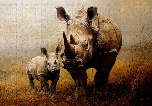 Puzzle 500 Teile Nashorn Puzzle Erwachsene Anspruchsvol Impossible Rätsel Wiese 52x38cm DIY Classic Holz Jigsaw für Erwachsene und Kinder ab 14 Jahren, Verfügbar Als Geschenke für Frauen Männer C-67 von Jaalinng