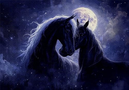 Puzzle 500 Teile Pferd Puzzle Erwachsene Anspruchsvol Impossible Rätsel Mond 52x38cm Diy Kit Classic Holz jigsaw für Erwachsene und Kinder ab 14 Jahren,Auch Verfügbar Geschenke für Frauen Männer C-131 von Jaalinng