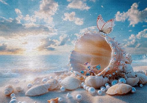 Puzzle 5000 Teile Strand Puzzle Erwachsene Anspruchsvol Impossible Rätsel Muschel 156x105cm DIY Kit Classic Holz Jigsaw für Erwachsene und Kinder ab 14 Jahren, Auch Geschenke für Frauen Männer C-32 von Jaalinng