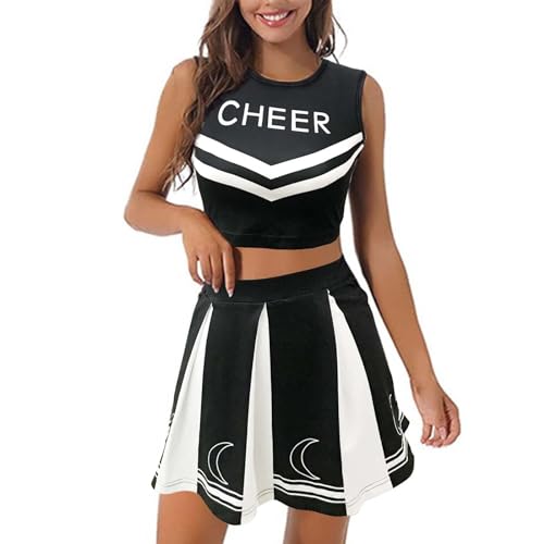 Jabidoos Cheerleader Kostüm Damen Fancy Dress Uniform Mit Pompons High School Schulmädchen Cheerleader Sport Kostüm Für Halloween Party Verkleidung Karneval von Jabidoos