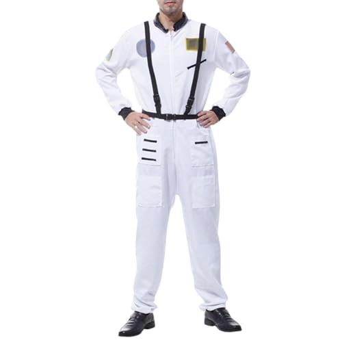 Jabidoos Herren Astronaut Kostüm Weltall Raumfahrer Anzug Karneval Kostüm Männer und Frauen Langarm Jumpsuit Spaceman rennfahrer pilotin Overall Outfit Cosplay Faschingskostüme von Jabidoos