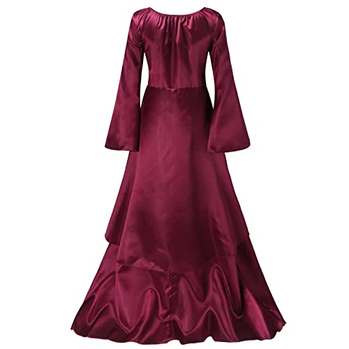 Jabidoos Langarm Hippie Kostüm Damen Kleid Halloween Mittelalter Kleidung Damen Vintage Fasching Kostüm/Weihnachtskleid Damen V-Ausschnitt Festliche Kleid A-Linie Weihnachtsoutfit Damen von Jabidoos