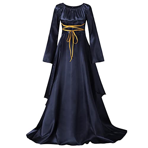 Jabidoos Langarm Hippie Kostüm Damen Kleid Halloween Mittelalter Kleidung Damen Vintage Fasching Kostüm/Weihnachtskleid Damen V-Ausschnitt Festliche Kleid A-Linie Weihnachtsoutfit Damen von Jabidoos