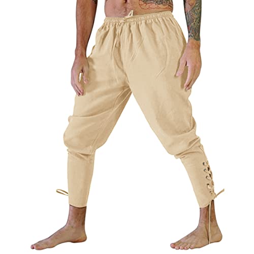 Jabidoos Piratenkostüm Herren Mittelalter Hosen Herren Lang Leinenhose Gothic Steampunk Viktorianische Halloween Gothic Kleidung Karneval Cosplay von Jabidoos