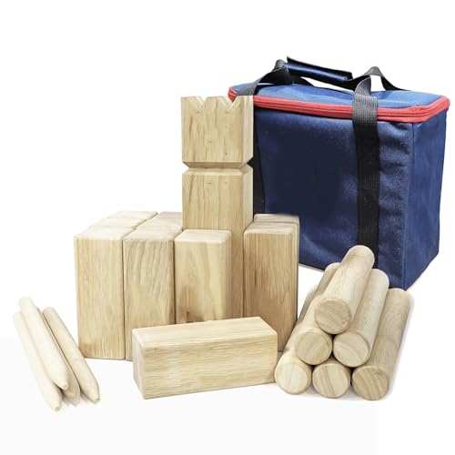 Jac & Mok Kubb Wikingerspiel-Set – Wurfspiel aus Gummiholz mit Tragetasche von Jac & Mok